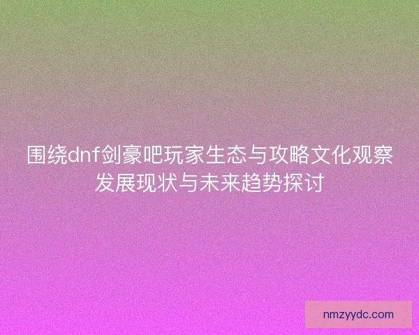 围绕dnf剑豪吧玩家生态与攻略文化观察发展现状与未来趋势探讨